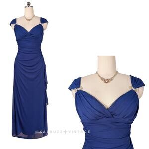 Betsy Adam Prom Dress Maxi Gown 14 Blue Y2K Ruffle Princess Rhinestone